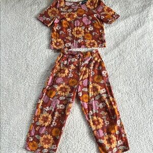 ModCloth Floral Women Two Piece Linen Cotton Set - Multicolor